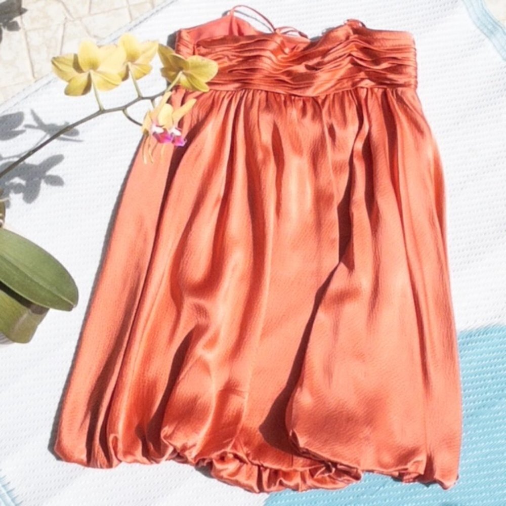 Armani Exchange AX Coral Silk Ruched Bubble/Slip Dress, Size: 4 - Picture 5 of 7
